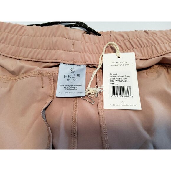 Womens Harbor Pink Swell Shorts By Free Fly XL Coconut Charcoal & Spandex Drawst - Picture 6 of 8